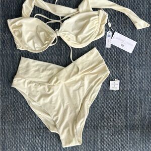 NWT Caroline Constas Cream High-Rise Tie Bikini Set